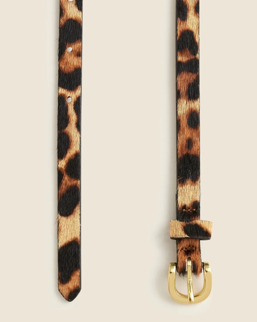 J.Crew Women's Leopard Print Calf Hair Skinny Belt