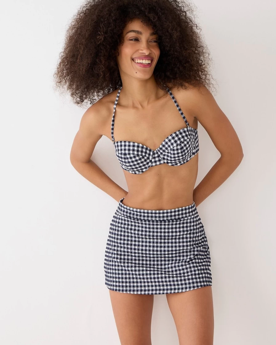 J.Crew Women's White Navy Heritage Bandeau Bikini Top - Classic Gingham Swimwear