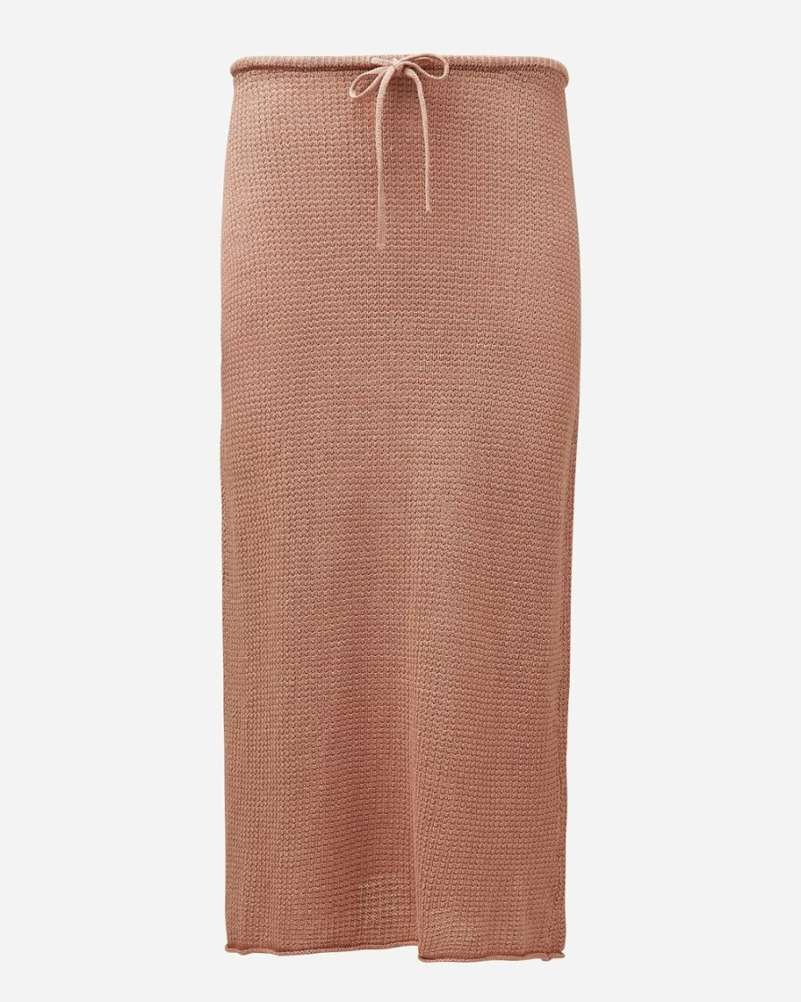 J.Crew Women's Taupe Textured Linen Drawstring Midi Sweater Skirt