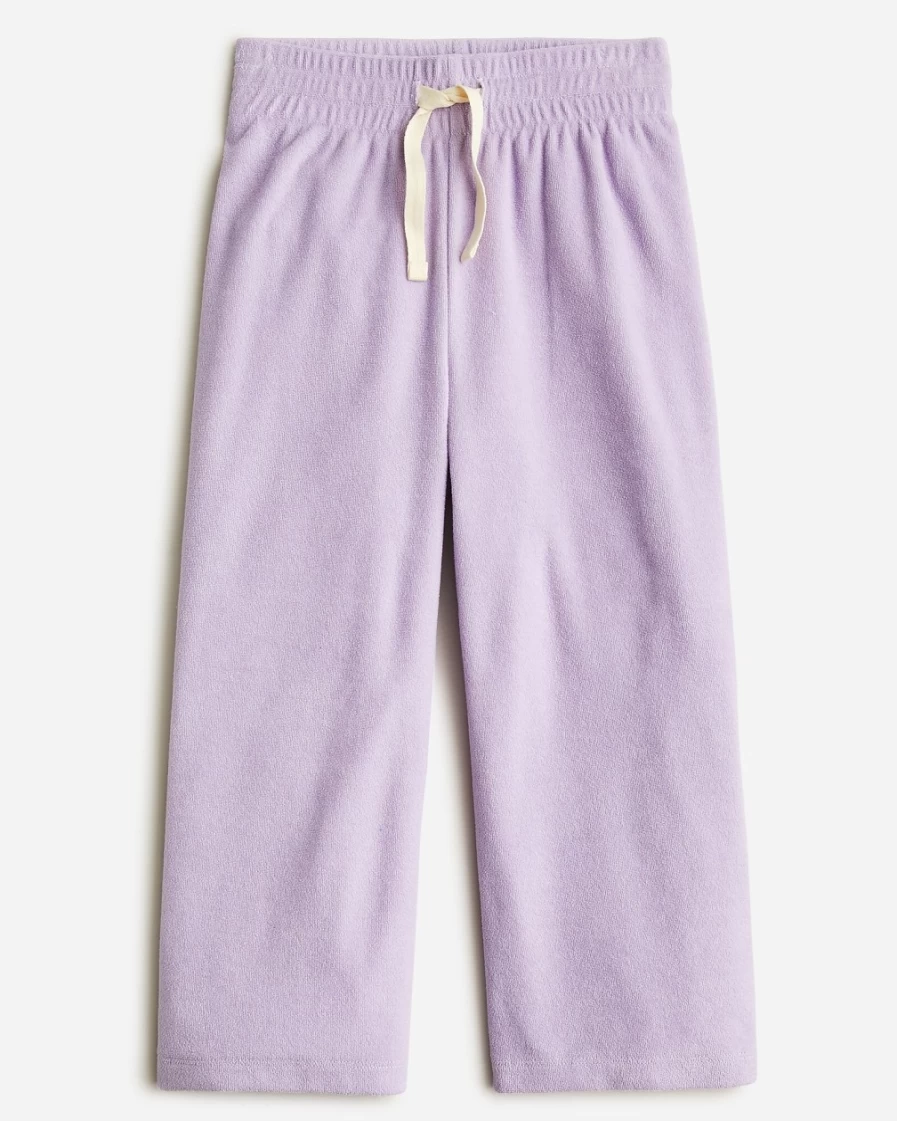 J.Crew Girls' Cloud Purple Wide-Leg Terry Towel Pants for Comfort & Style