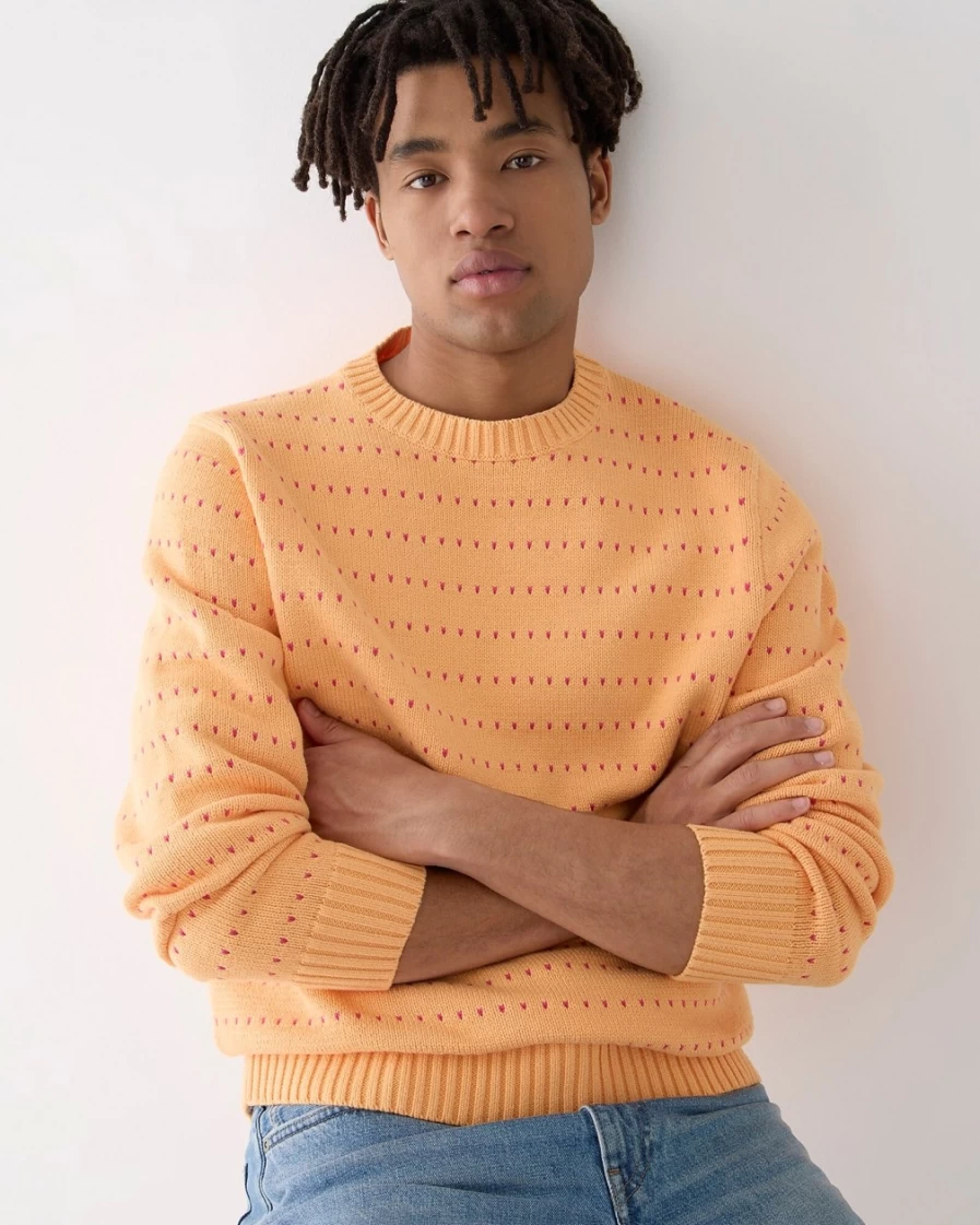J.Crew Men's Heritage Cotton Sweater in Orange Blush Begonia - Bird's-Eye Stitch Knit Pullover