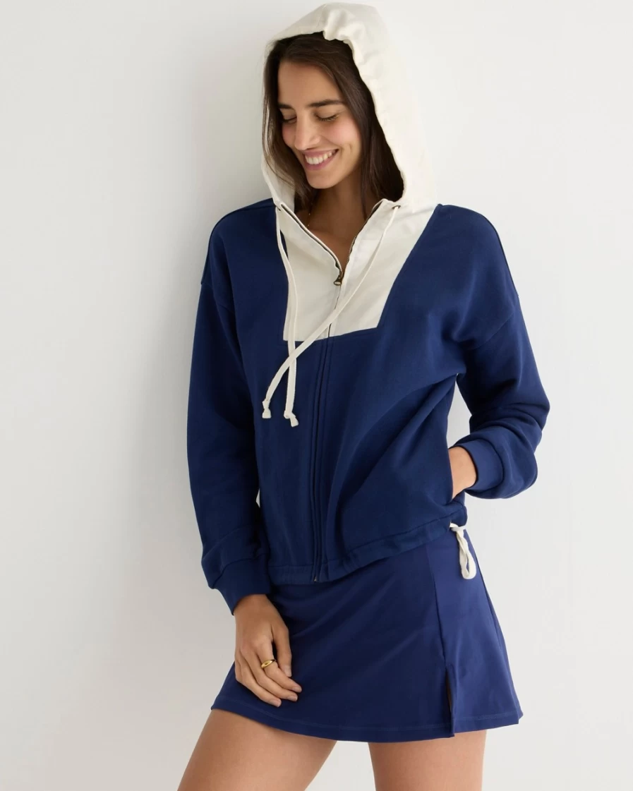 J.Crew Women's Mediterranean Navy Full-Zip Terry Fleece Anorak Jacket