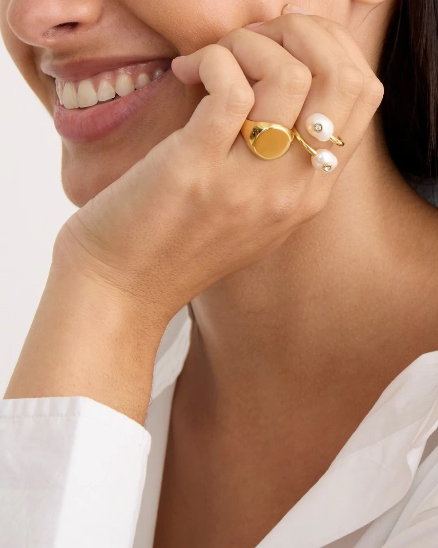J.Crew Women's Pearl Bypass Ring - Elegant Gold-Tone Jewelry for Everyday Wear