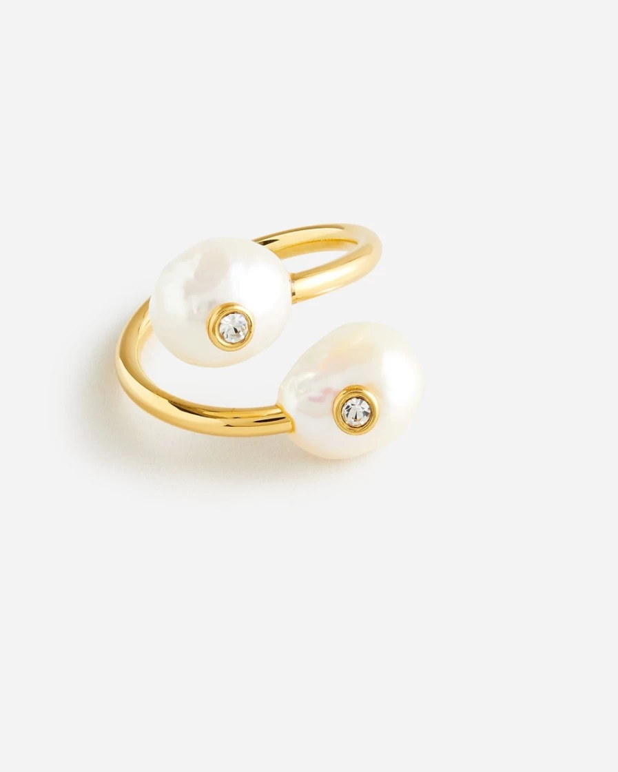 J.Crew Women's Pearl Bypass Ring - Elegant Gold-Tone Jewelry for Everyday Wear