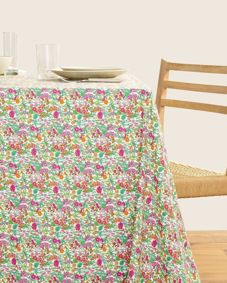 J.Crew Liberty™ Fuchsia Tangerine Printed Tablecloth – Stylish Fabric Dining Decor