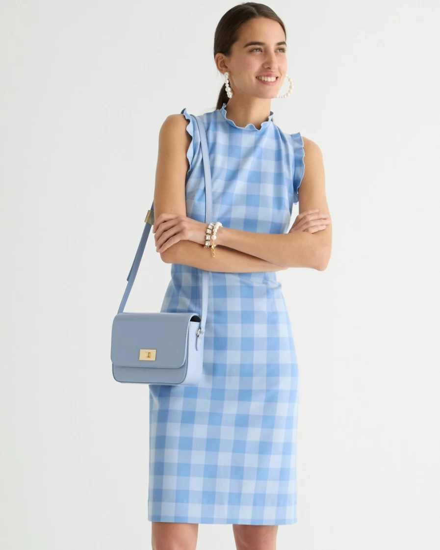 J.Crew Women's Bright Peri Gingham Stretch Crepe Dress with Ruffle Trim