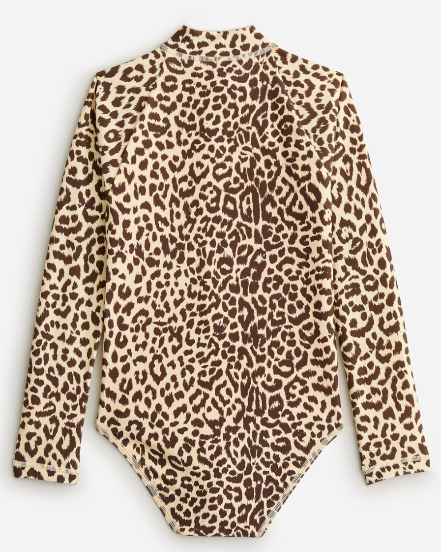 J.Crew Girls' Lana Leopard Dusty Taupe Printed UPF 50+ Rash Guard One-Piece Swimsuit