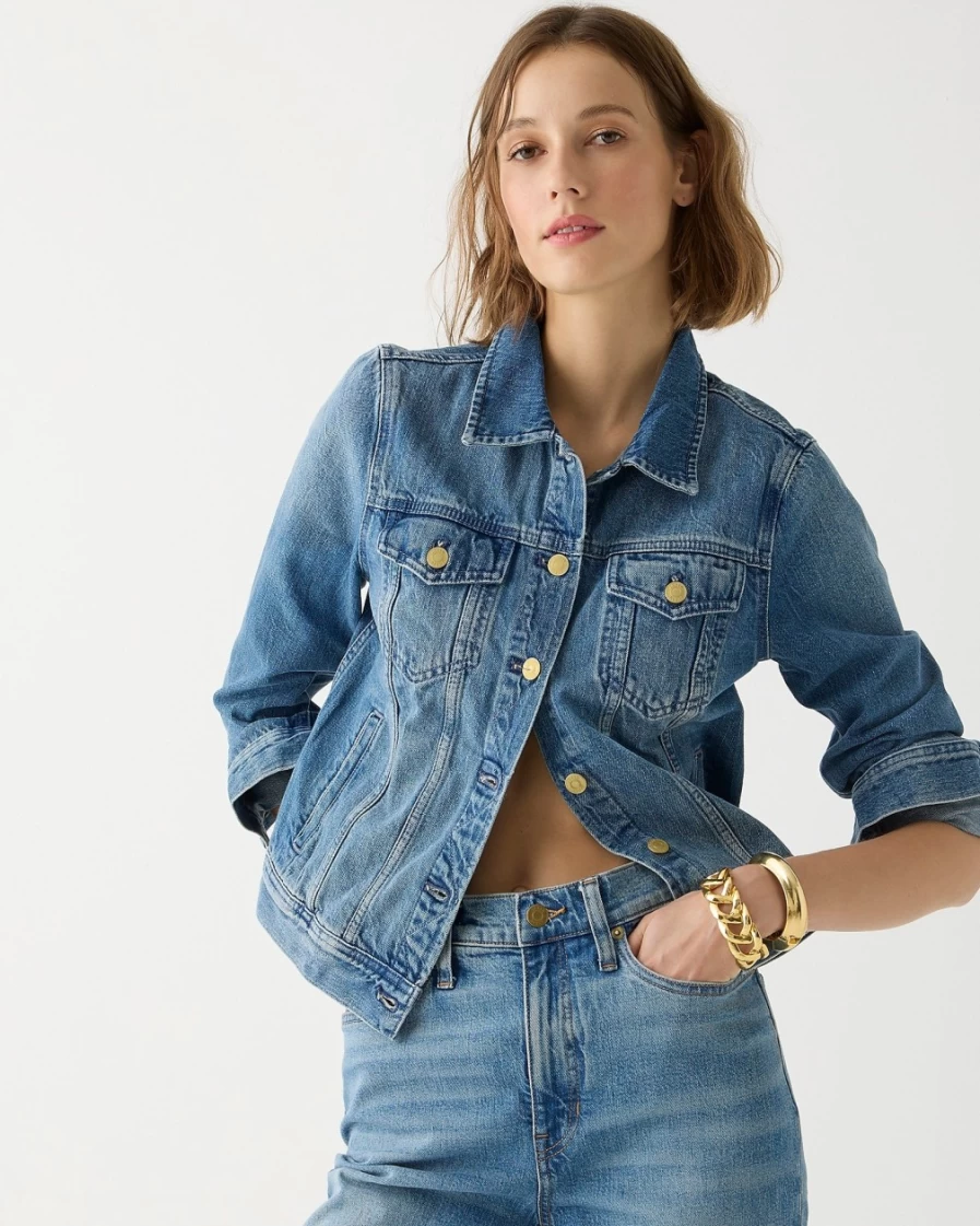 J.Crew Women's Classic Denim Jacket in Brilliant Day Wash - Timeless Blue Jean Coat
