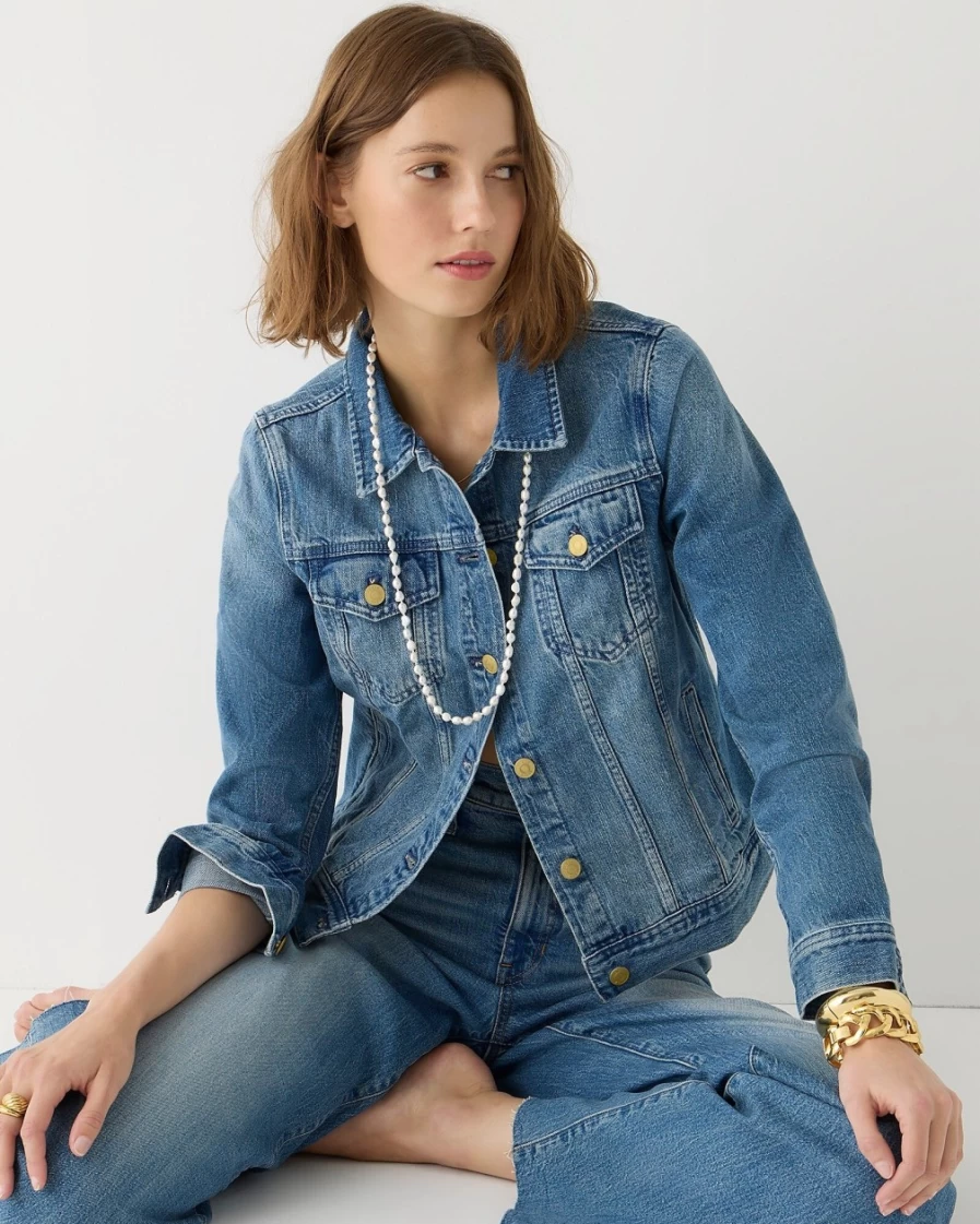 J.Crew Women's Classic Denim Jacket in Brilliant Day Wash - Timeless Blue Jean Coat