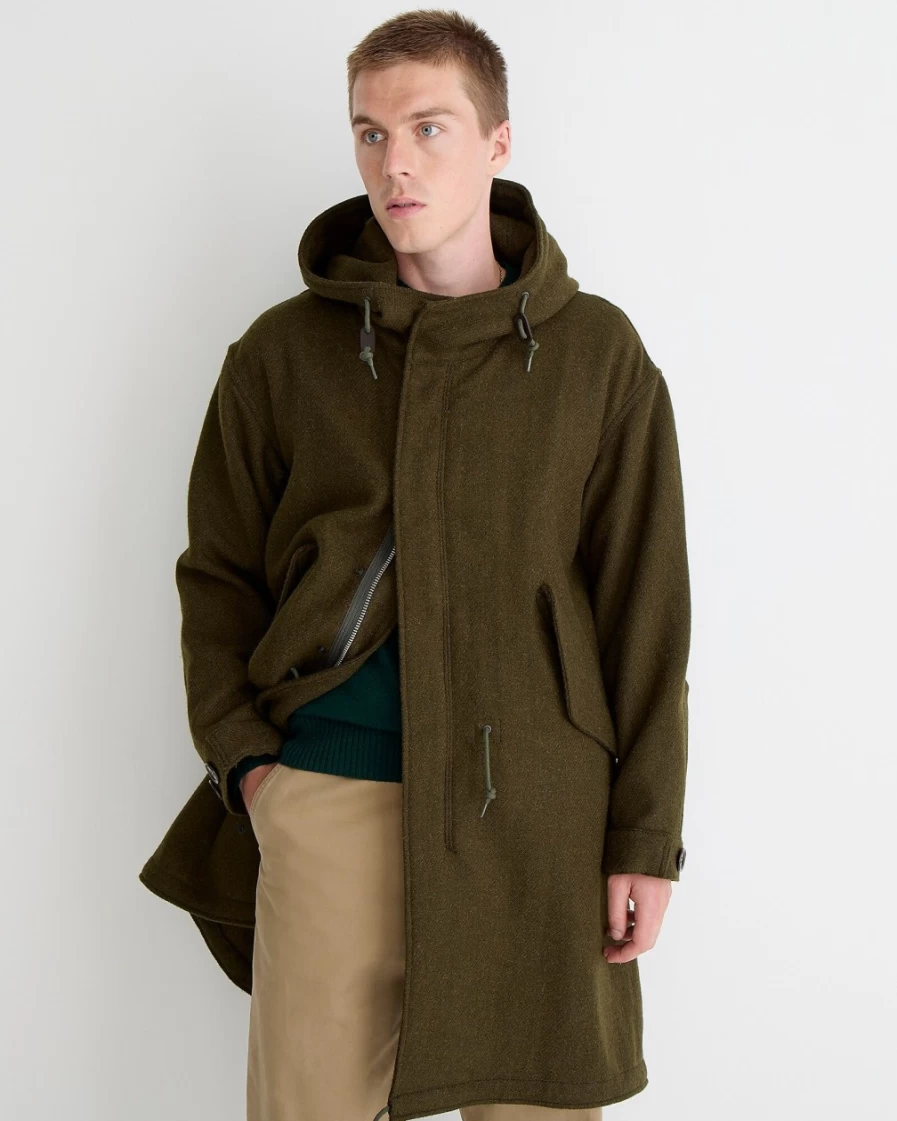 J.Crew Men's Olive Harris Tweed® Mil Coat by Beams Plus