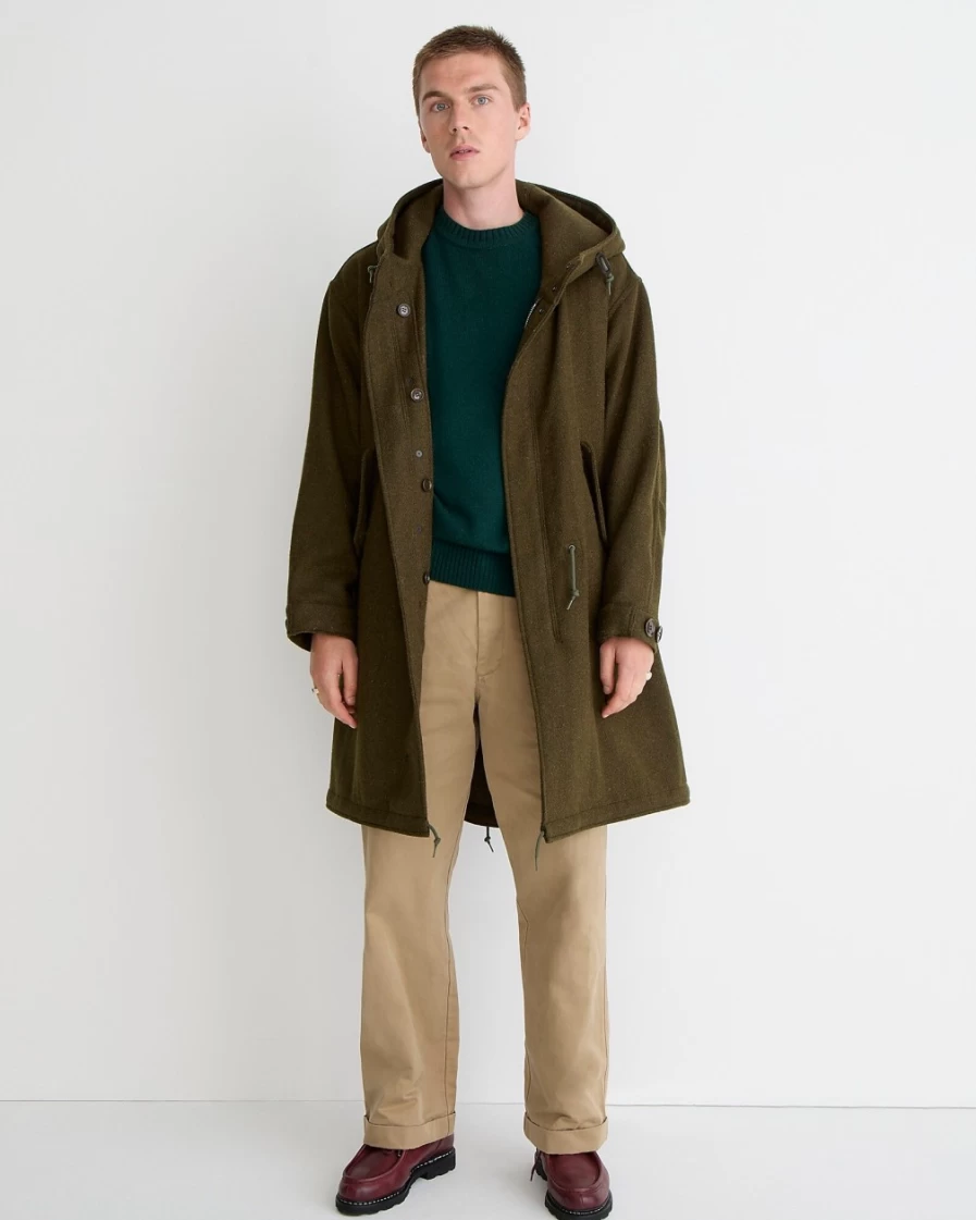 J.Crew Men's Olive Harris Tweed® Mil Coat by Beams Plus