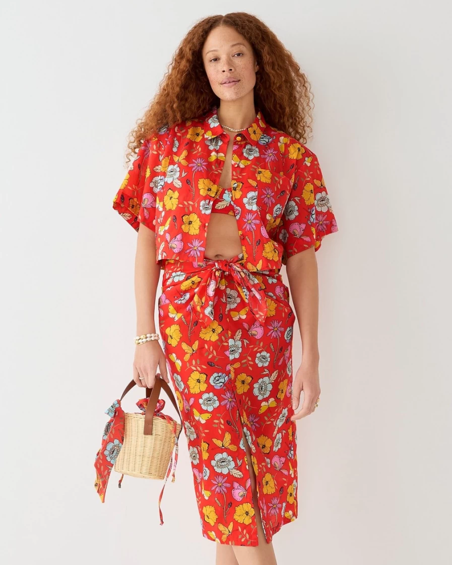 J.Crew Women's Red Draped Sarong – Dauphinette X J.Crew Inblooms Collection
