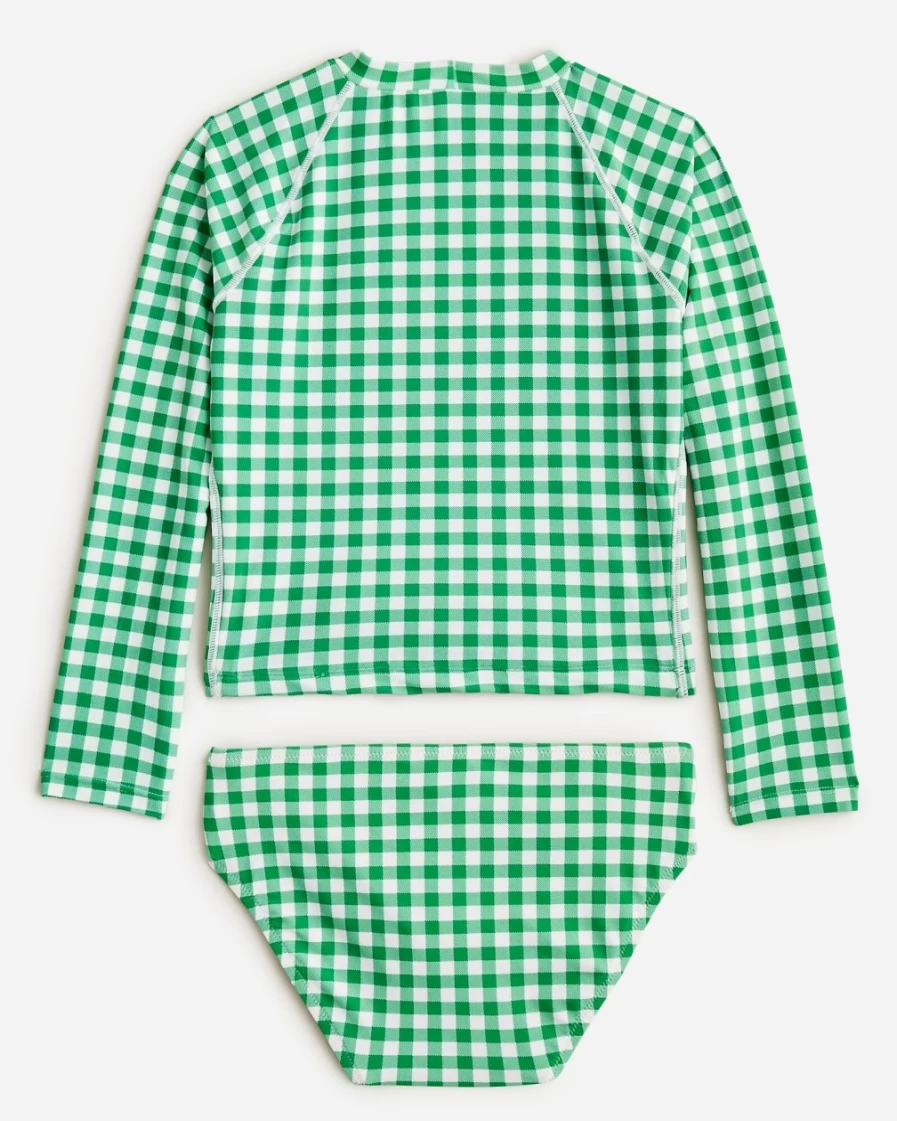 J.Crew Girls' Brilliant Kelly Printed UPF 50+ Rash Guard Two-Piece Swim Set