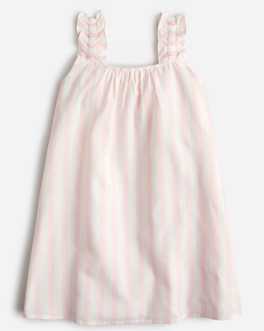 J.Crew Girls' Pink Bouquet Ivory Ruffle Stripe Cotton Poplin Nightgown