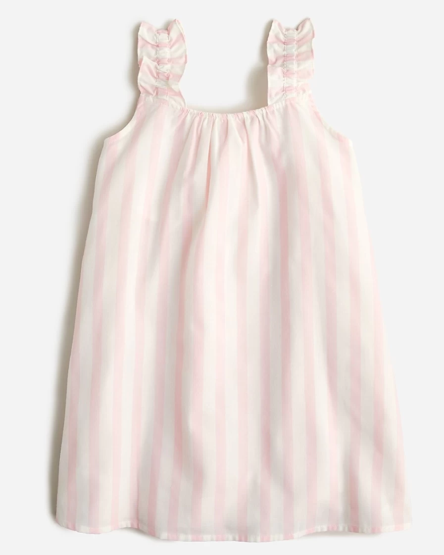 J.Crew Girls' Pink Bouquet Ivory Ruffle Stripe Cotton Poplin Nightgown