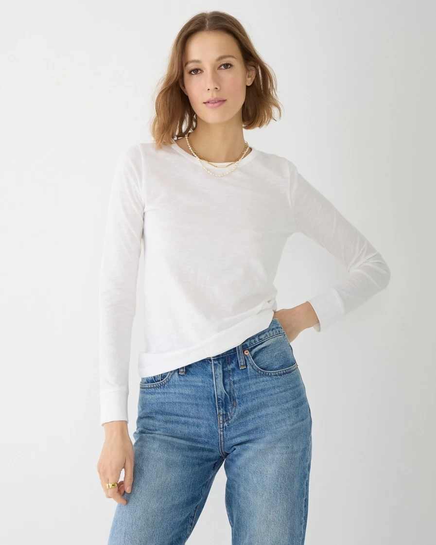 J.Crew Women's Vintage White Cotton Crewneck Long-Sleeve T-Shirt