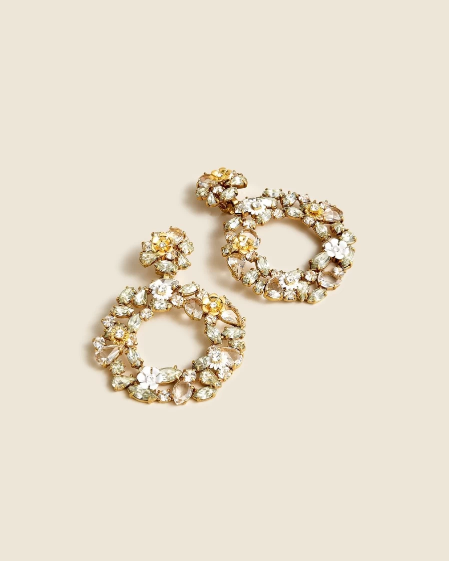 J.Crew Crystal Floral Hoop Earrings for Women - Colorful Statement Jewelry