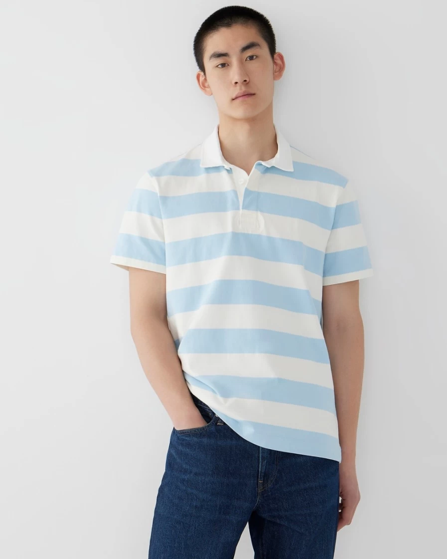J.Crew Men's Ivory Chateau Blue Striped Short-Sleeve Rugby Shirt