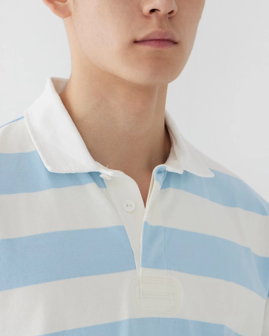 J.Crew Men's Ivory Chateau Blue Striped Short-Sleeve Rugby Shirt