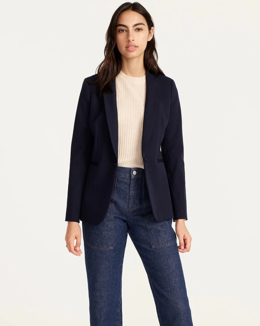 J.Crew Women's Navy Bi-Stretch Cotton Parke Blazer