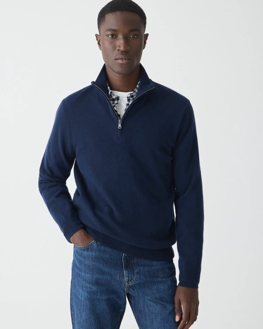 J.Crew Men's Navy Cashmere Half-Zip Sweater | Premium Knit Pullover