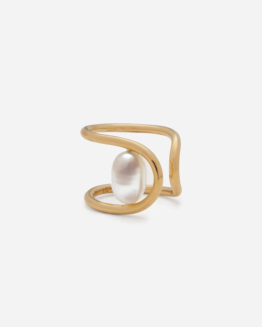 J.Crew Women's Gold-Tone Lady Grey Pearl Swerve Ring