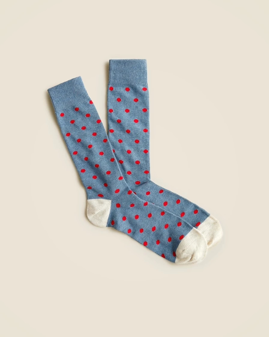 J.Crew Men's Medium-Dot Cotton Socks in Chambray Red Dot
