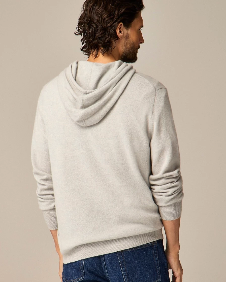 J.Crew Men's Heather Grey Cashmere Hoodie - Soft Luxury Pullover Sweatshirt