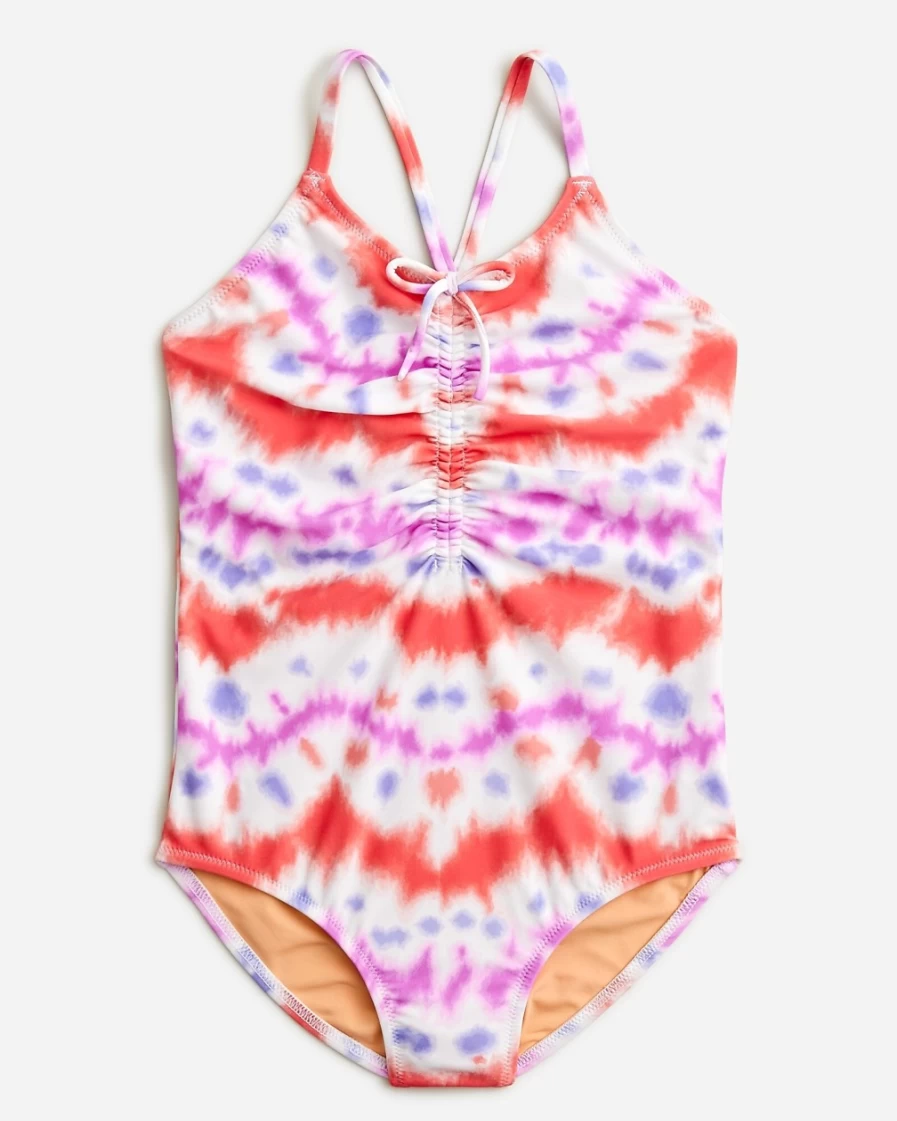 J.Crew Girls' UPF 50+ Ruched One-Piece Swimsuit in Pink