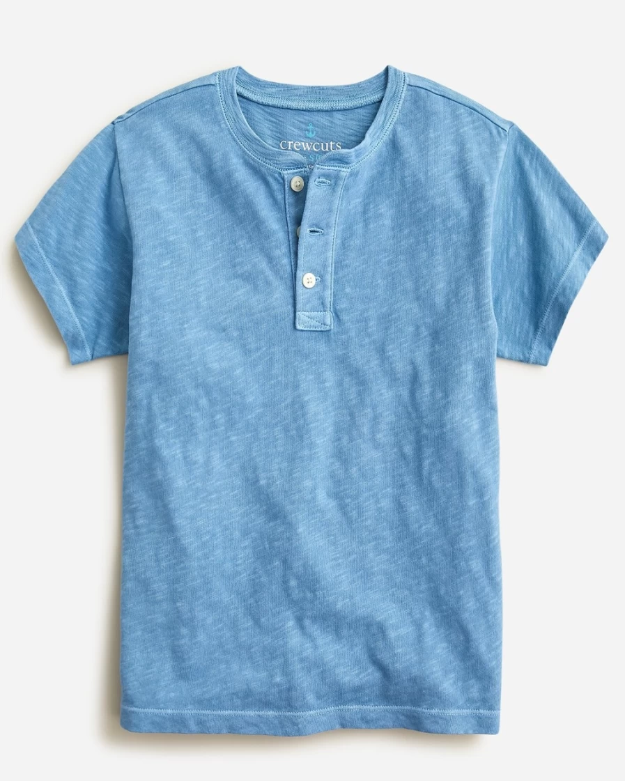 J.Crew Boys' Amalfi Blue Short-Sleeve Garment-Dyed Henley Shirt