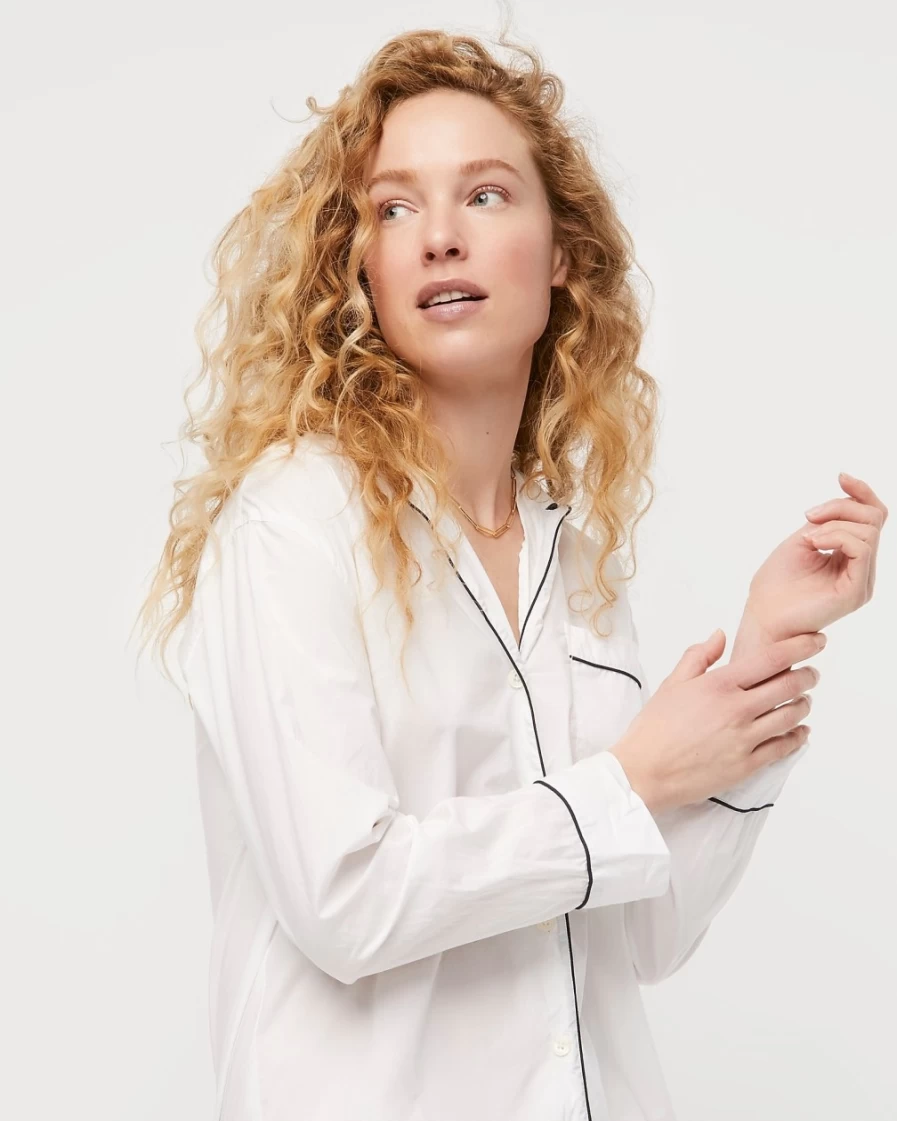 J.Crew Women's White End-On-End Cotton Nightshirt - Soft & Breathable Sleepwear