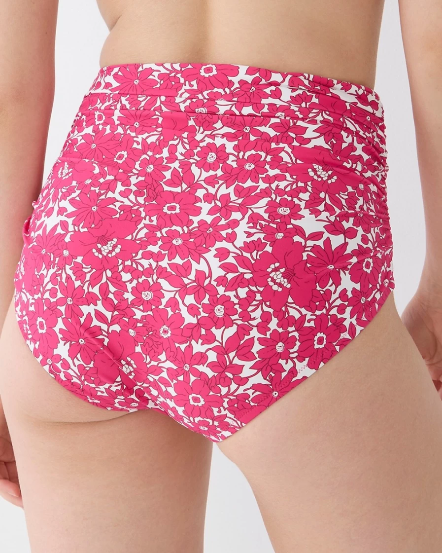 J.Crew Women's Ruched High-Rise Full-Coverage Bikini Bottom in Festival Pink