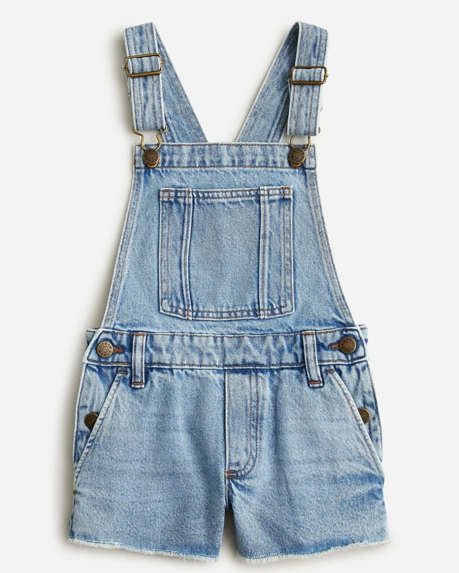 J.Crew Girls' Short Denim Overalls in Harbor Wash - Classic Blue Jean Overalls for Kids