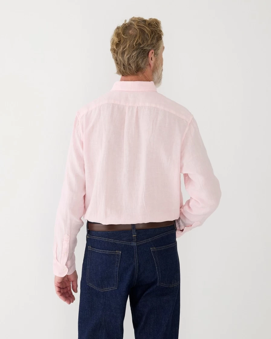 J.Crew Men's Pink Blush Garment-Dyed Irish Linen Shirt by Baird Mcnutt