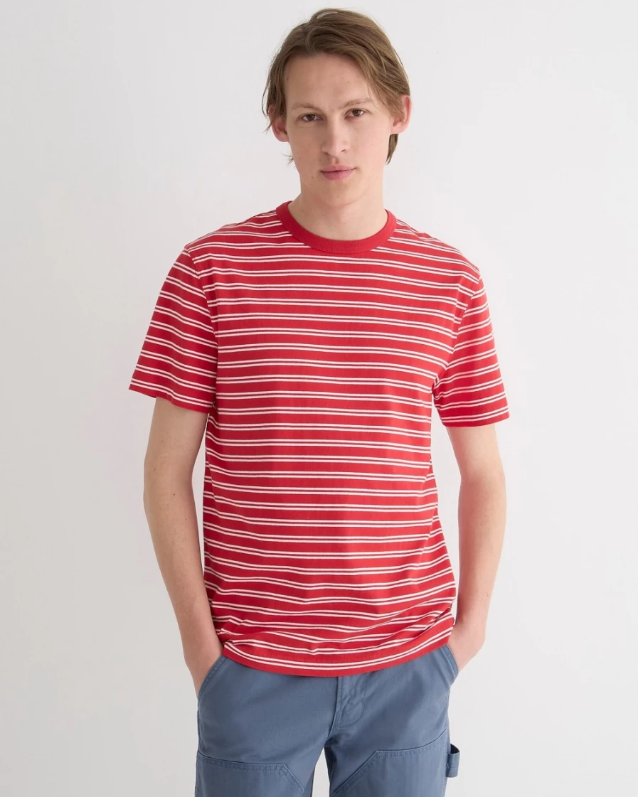 J.Crew Men's Wallace & Barnes Red Ivory Tour Striped T-Shirt