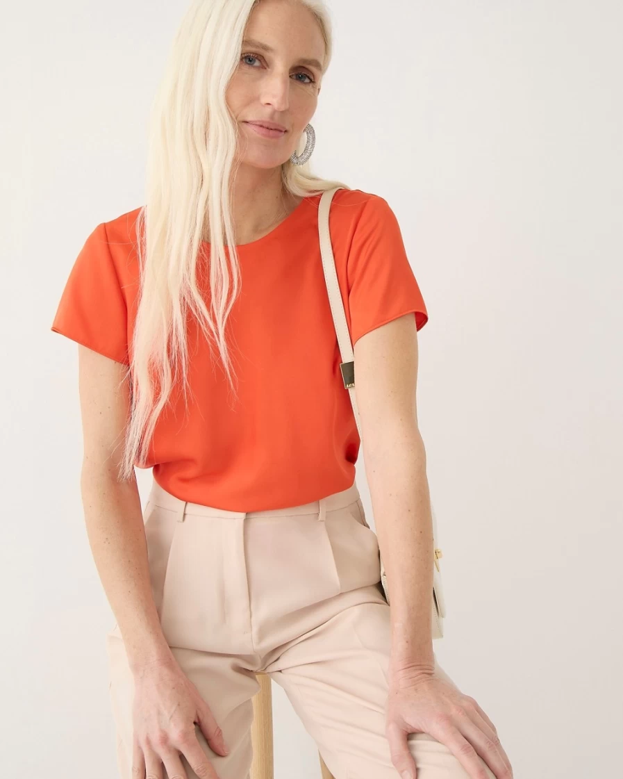 J.Crew Women's Guarana Short-Sleeve Button-Back Top in Everyday Crepe