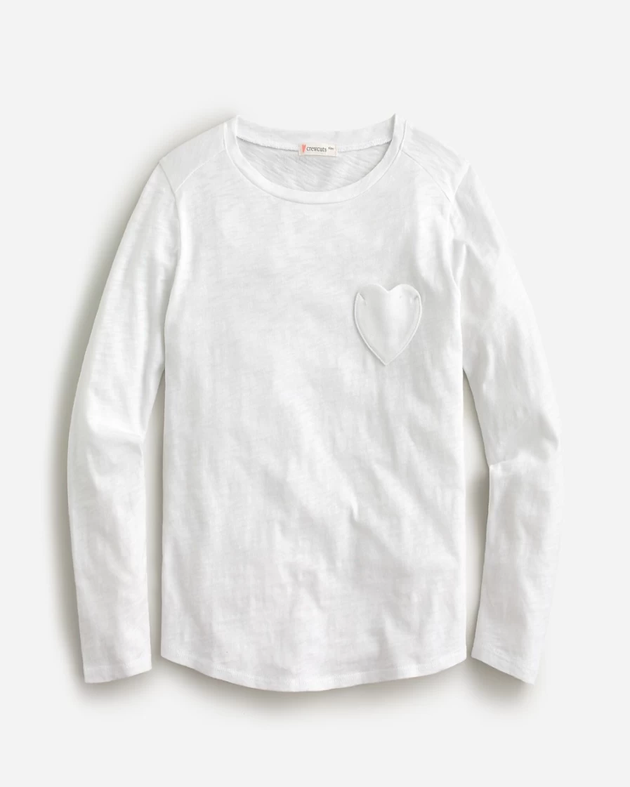 J.Crew Girls' White Long-Sleeve T-Shirt with Heart Pocket
