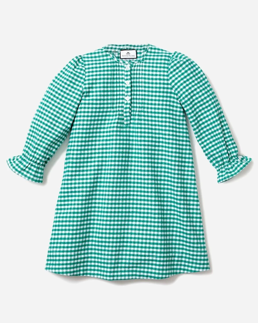 J.Crew Girls' Green Flannel Beatrice Nightgown – Petite Plume™ Gingham Sleepwear