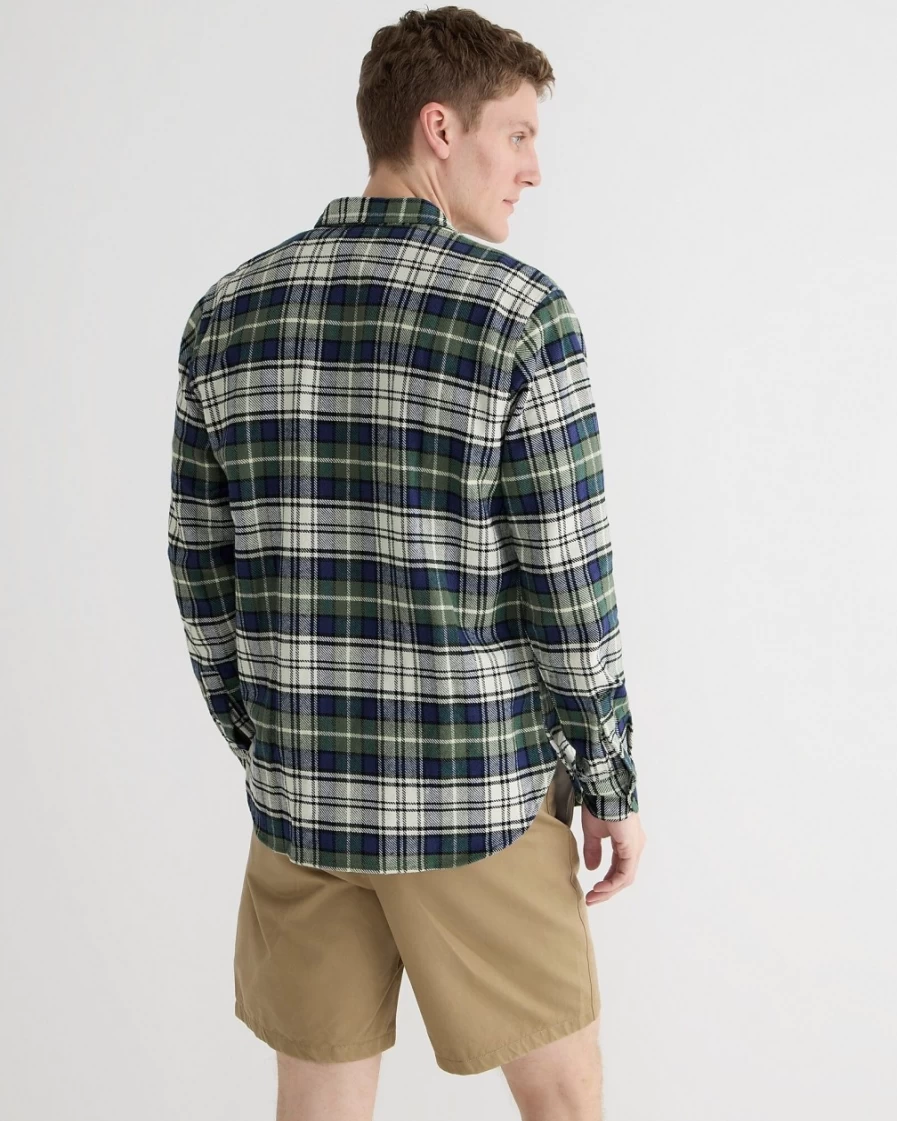 J.Crew Men's Neal Plaid Navy Green Cotton Twill Work Shirt by Wallace & Barnes