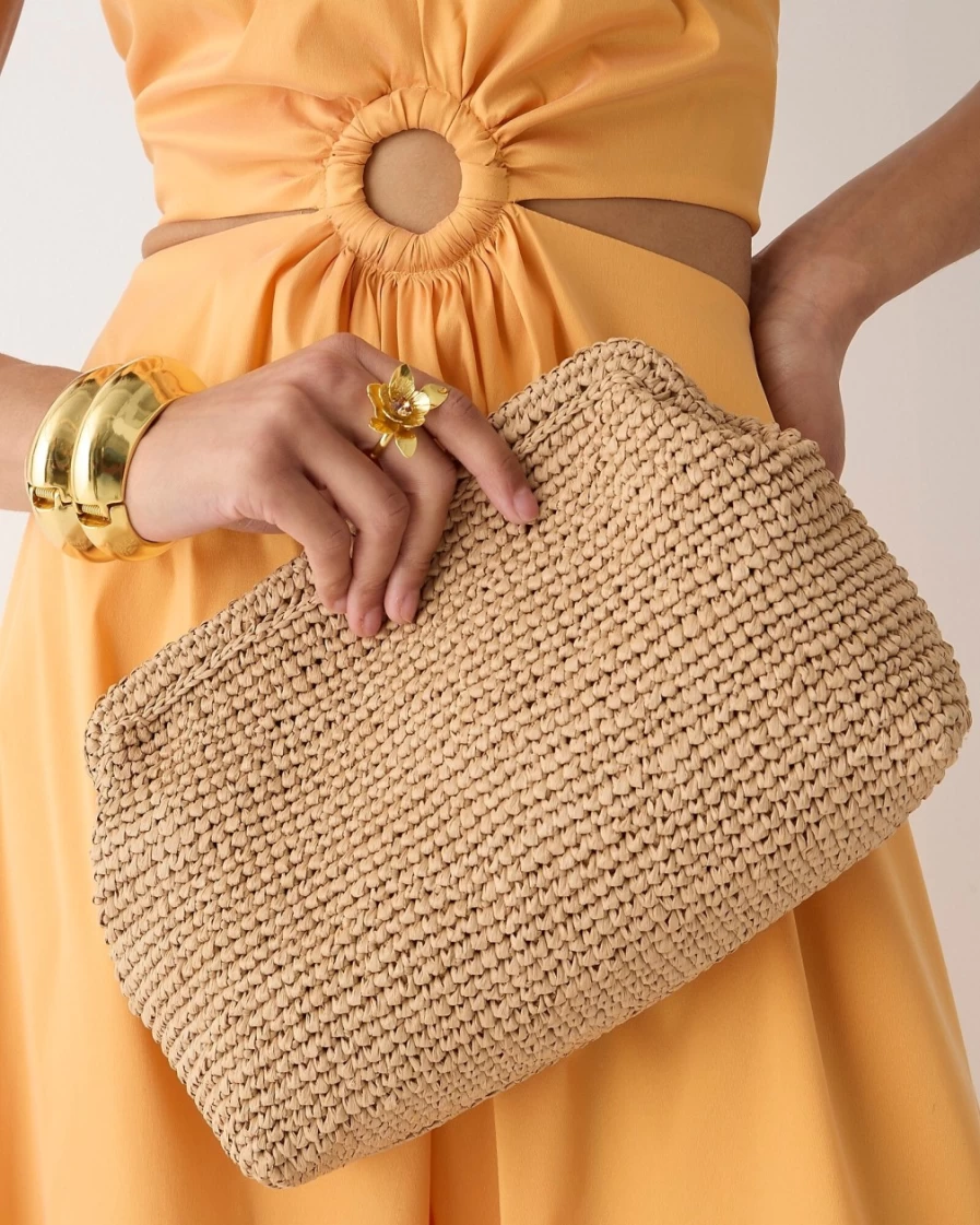 J.Crew Women's Natural Portofino Hand-Knotted Faux-Raffia Clutch Bag