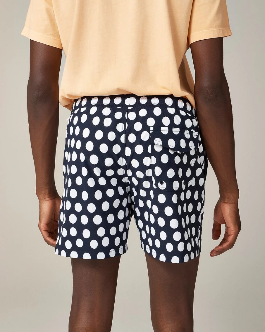 Men's J.Crew 6" Stretch Swim Trunk in Navy & White Polka Dot Print - Eco-Friendly Econyl® Nylon