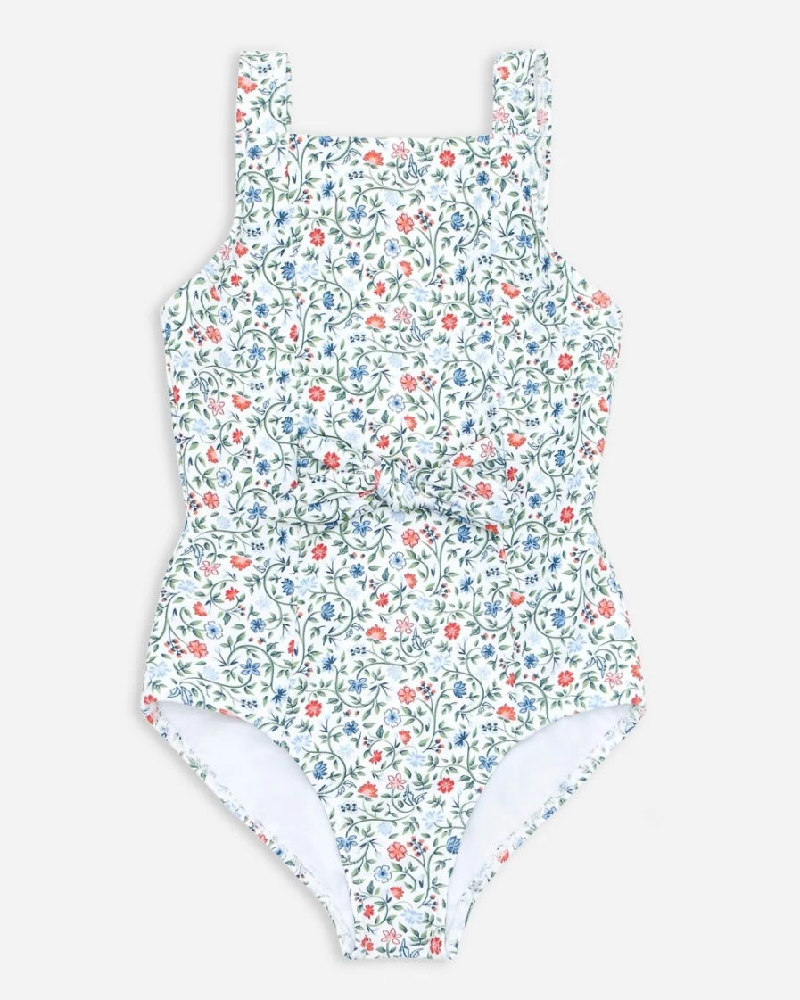 J.Crew Girls' Minnow™ Tie-Front One-Piece Swimsuit in White Multi Print