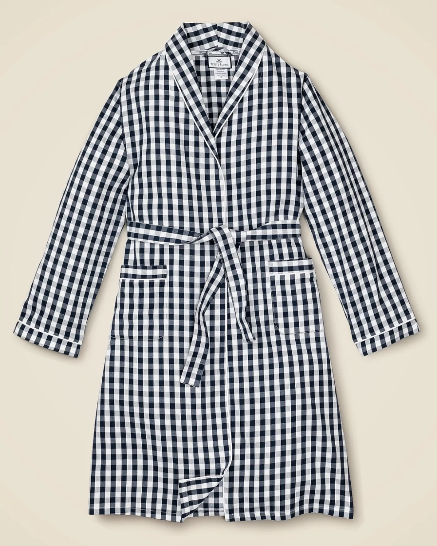 J.Crew Men's Navy Gingham Robe – Petite Plume™ Cotton Bathrobe