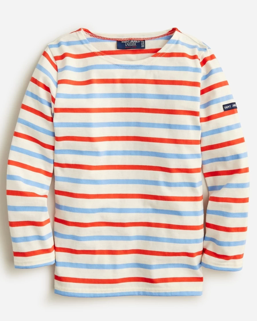 J.Crew Girls' Long-Sleeve Striped T-Shirt in Ivory, Tangerine & Cornflower | Saint James® X Crewcuts Collaboration