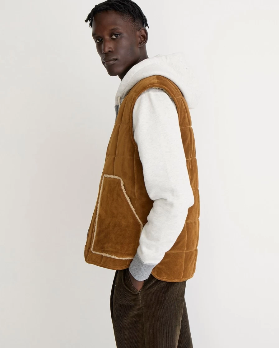 J.Crew Men's Caramel Italian Suede Work Vest with Primaloft® Insulation