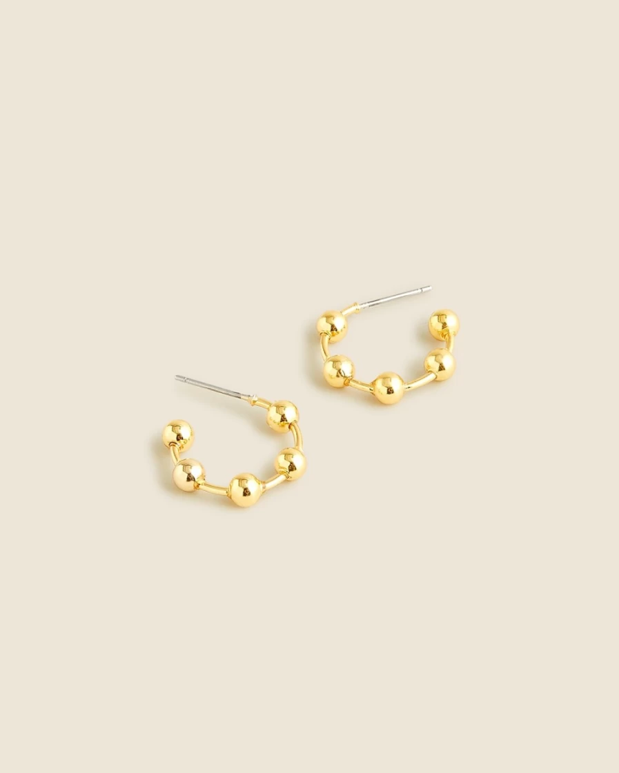 J.Crew Women's Burnished Gold Beaded Hoop Earrings | Elegant Dangle Jewelry