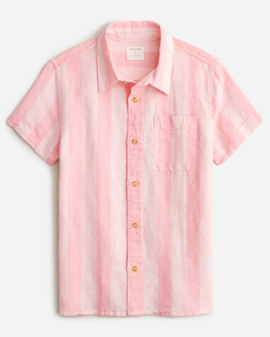 J.Crew Boys' Pink Short-Sleeve Linen Shirt with Floral Print