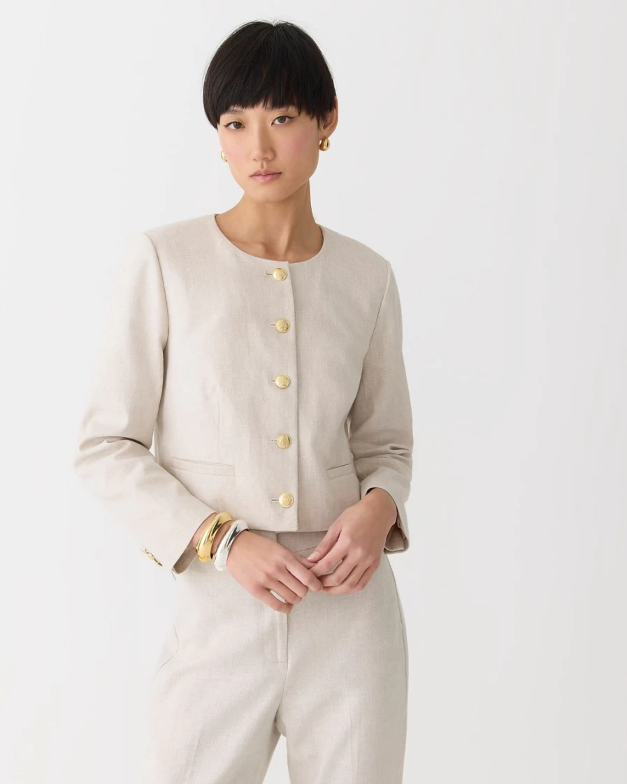 J.Crew Women's Louisa Lady Jacket in Stretch Linen Blend - Flax Ivory