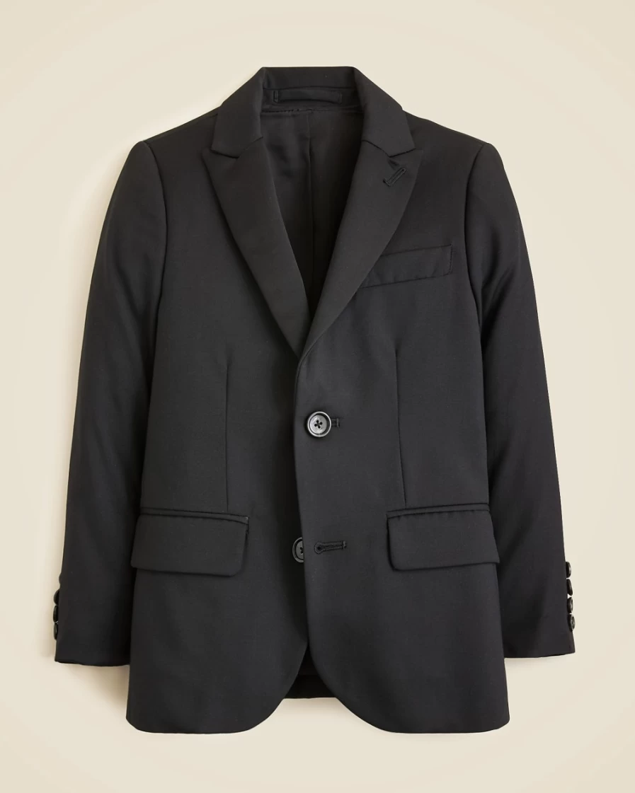 J.Crew Boys' Black Italian Wool Ludlow Peak-Lapel Tuxedo Jacket for Formal Wear
