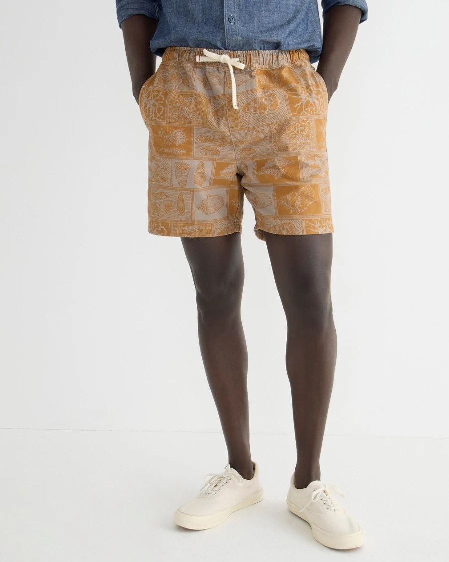 J.Crew Men's Wallace & Barnes 6" Drawstring Shorts in Seaside Windowpane Orange Block Print